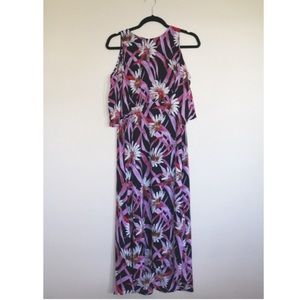 Floral Cold Shoulder Black & Pink Dress